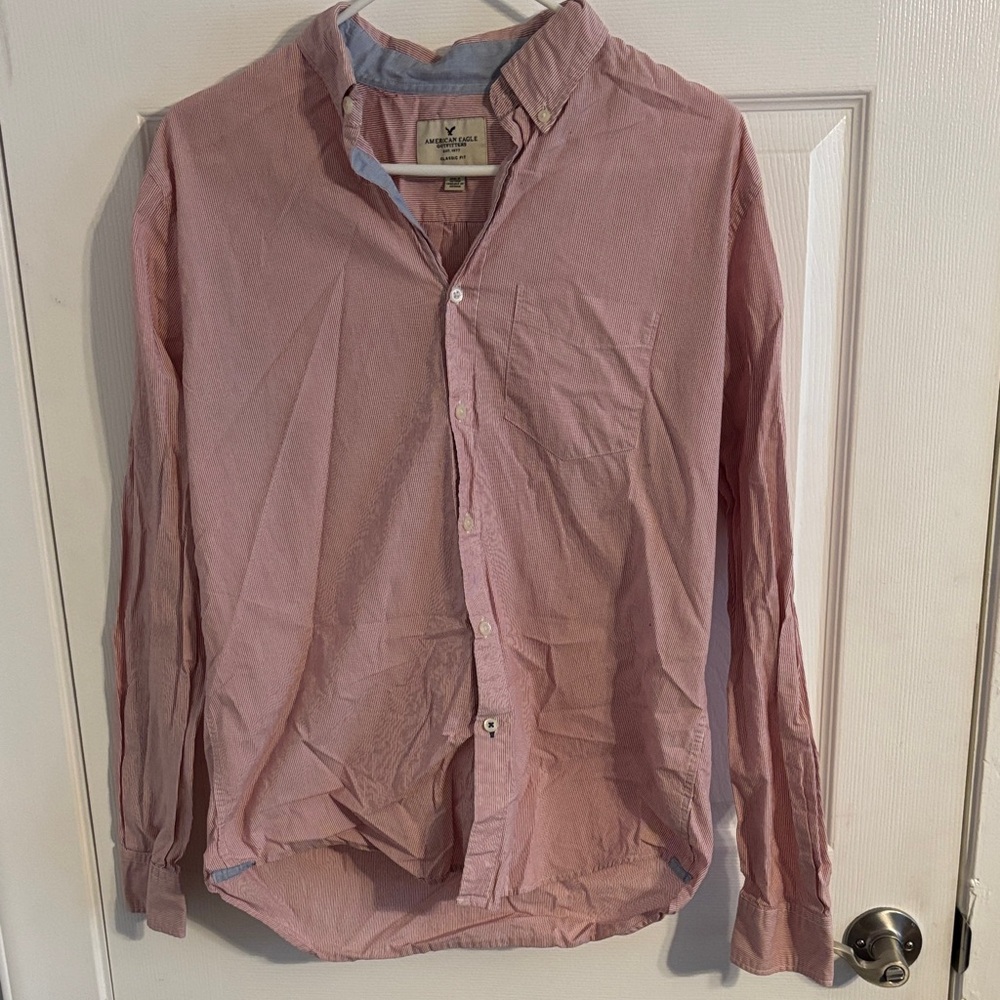 American Eagle Outfitters Casual Pink Button-Down Shirt